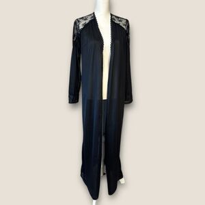 Vintage Black Lace Sheer Robe Duster 1970-1980 Paramount NY
